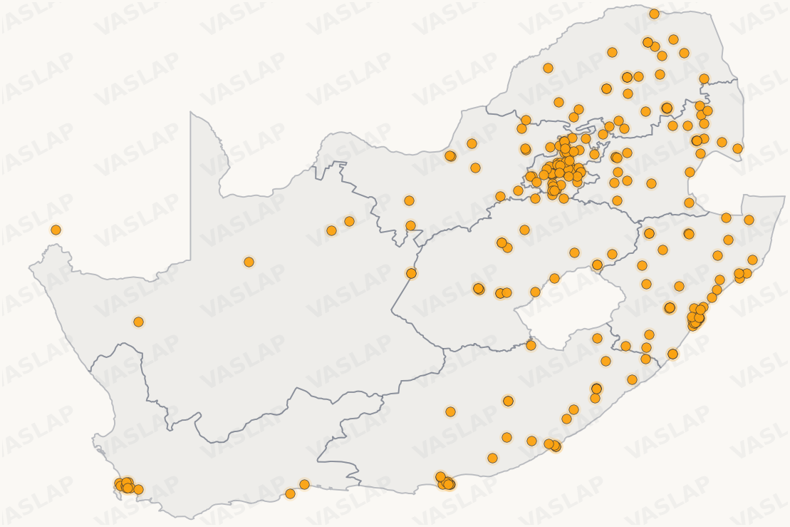 Store distribution across South Africa