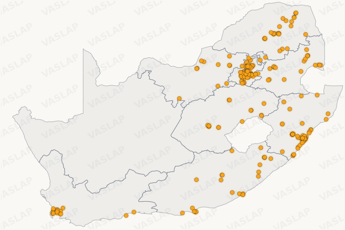 Store distribution across South Africa