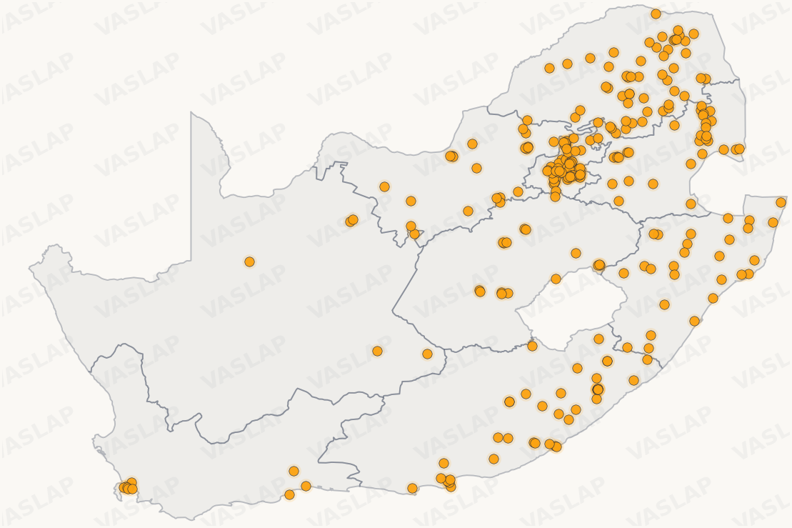 Store distribution across South Africa