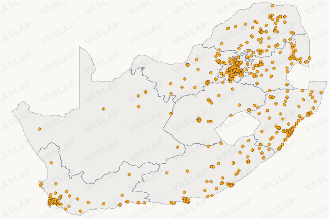 Debonairs Pizza Locations Dataset | South Africa store distribution map