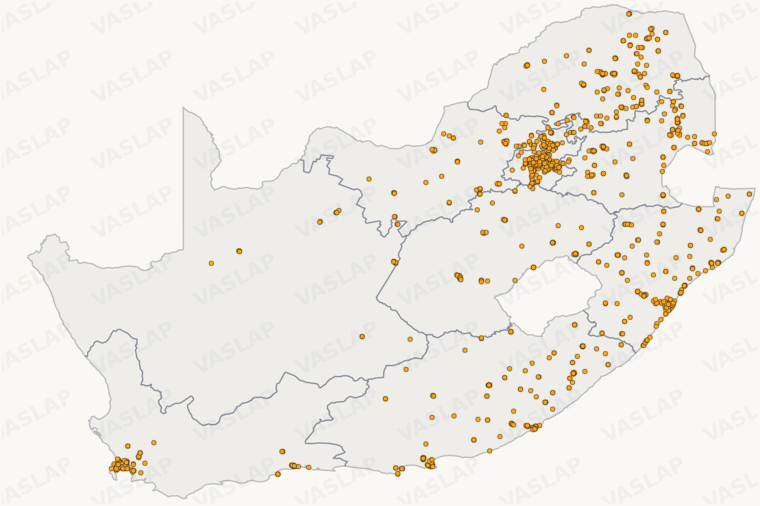 Store distribution across South Africa