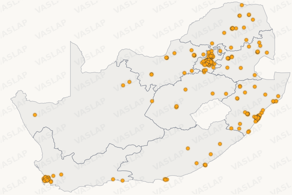 Store distribution across South Africa