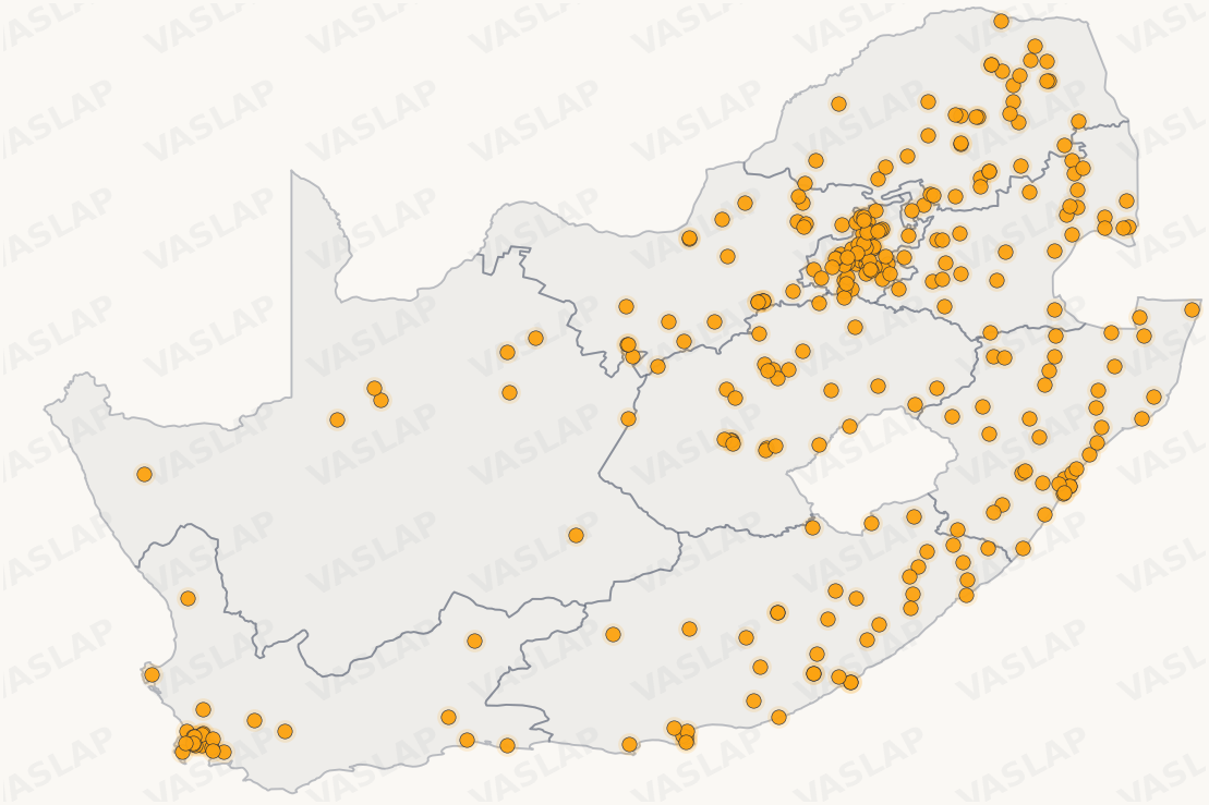Store distribution across South Africa