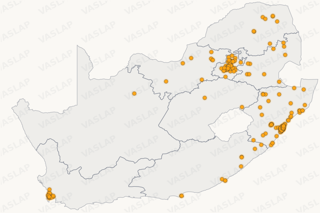 Store distribution across South Africa