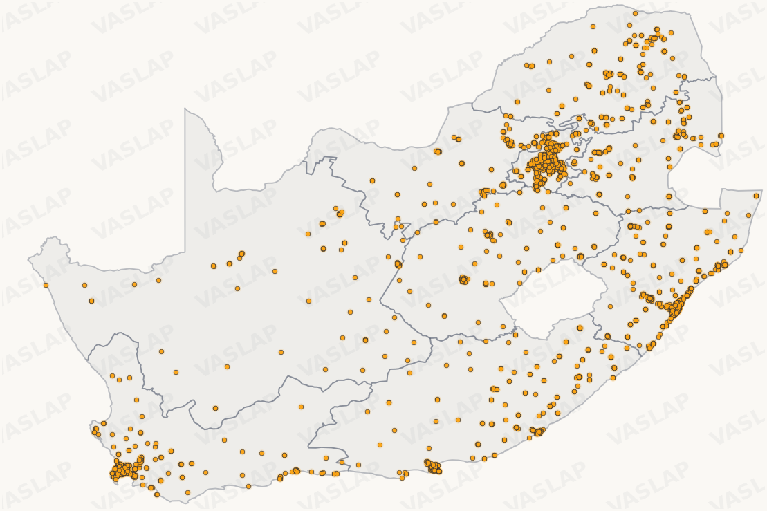 Standard Bank Locations Dataset | South Africa store distribution map